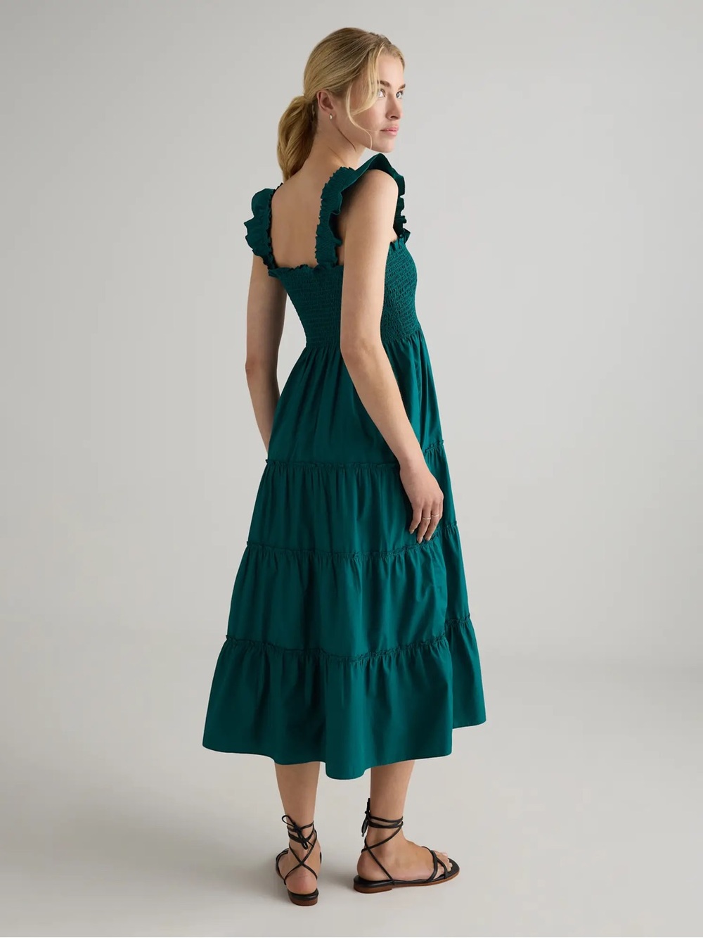Green Quince Organic Cotton Poplin Smocked Midi Dress, Size Medium - Picture 3 of 5